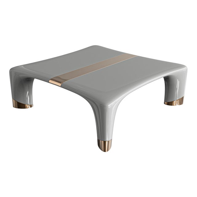 "Perla" Coffee Table With Stainless Steel and Bronze Details For Sale - Image 9 of 9