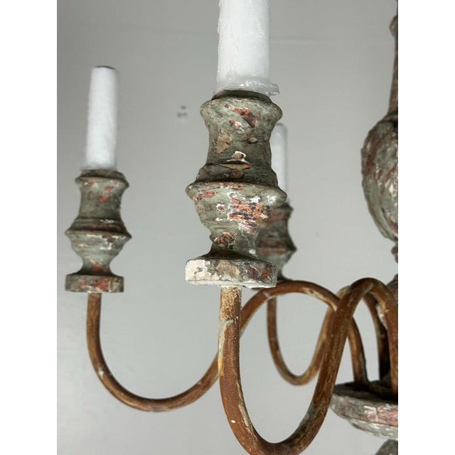 Early 20th Century Antique European Painted Wood and Iron Six-Light Chandelier For Sale - Image 5 of 12