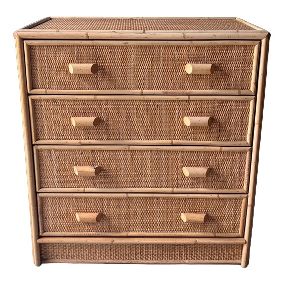 Vintage Bamboo and Cane Chest of Drawers For Sale