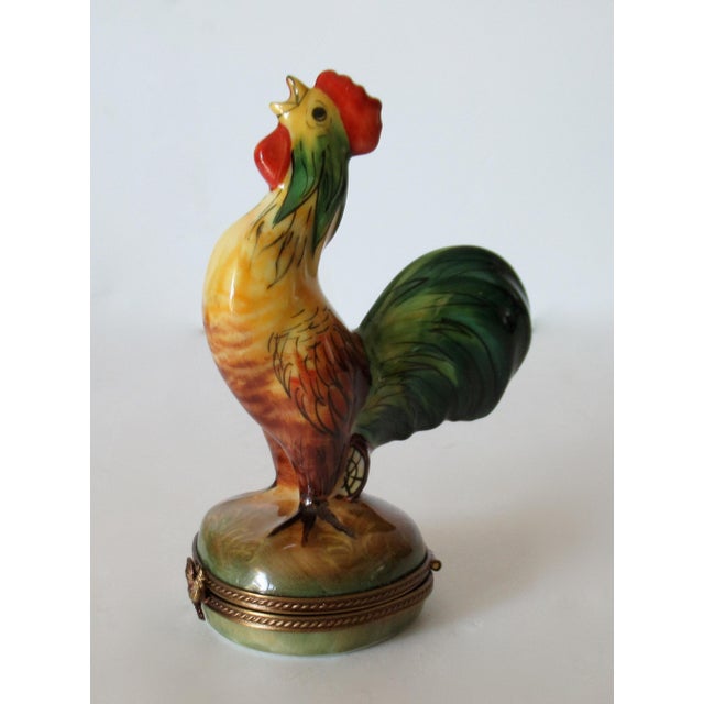French Vintage Limoges, France Hand-Painted Porcelain Enamel Crowing "Rooster" Trinket Box For Sale - Image 3 of 13