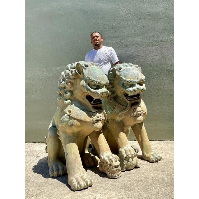 Vintage Monumental Bronze Foo Lions - A Pair For Sale In West Palm - Image 6 of 12