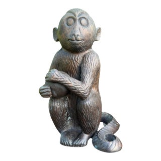 Vintage Patinated Cast Metal Monkey Sculpture, 7.5” For Sale