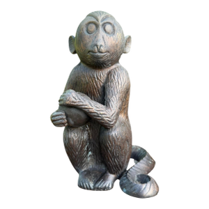 Vintage Patinated Cast Metal Monkey Sculpture, 7.5”