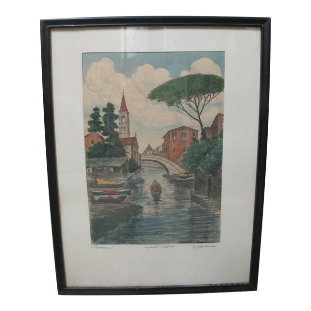 Bela Sziklay Signed Canals of Venice Italy Framed Hand Colored Etching Print #2 For Sale