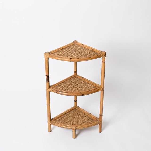 Italian Corner Shelf or Étagère in Bamboo, Rattan and Wicker by Franco Albini, 1970s For Sale - Image 12 of 16