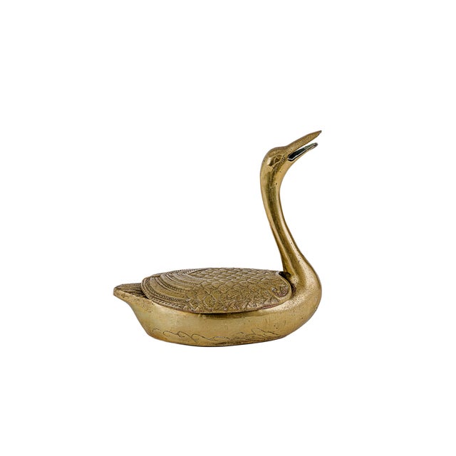 1970s Vintage Brass Swan Trinket Box For Sale - Image 5 of 12