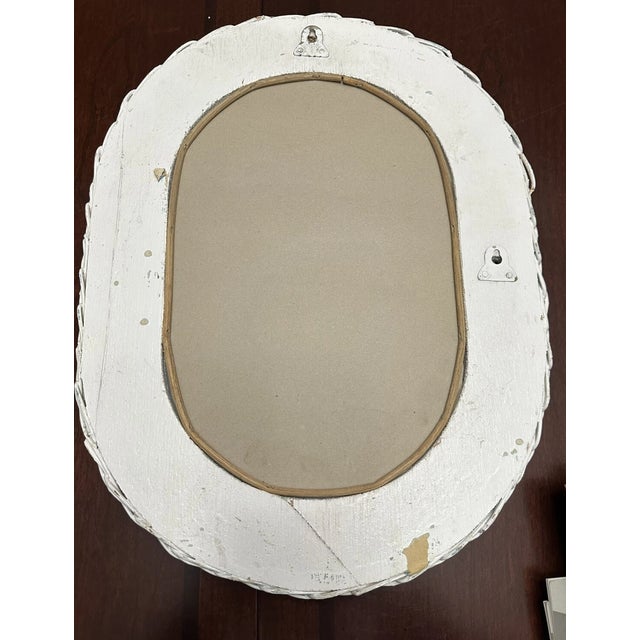 1990s Vintage White Wicker Oval Mirror For Sale - Image 5 of 6