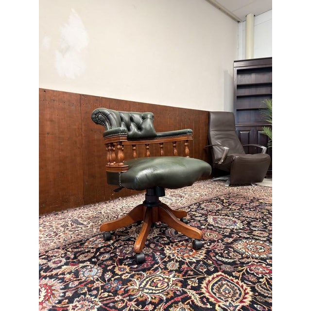 Animal Skin English Chesterfield Captain Desk Chair For Sale - Image 7 of 8