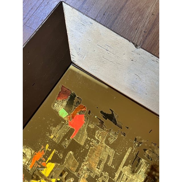 Vintage Brutalist Reverse Glass Mirror Art Signed Mixed Media MCM Jere Style 25" For Sale - Image 11 of 17