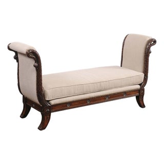 French 1860s Empire Style Walnut Bench with Out-Scrolled Sides and Swan Figures For Sale