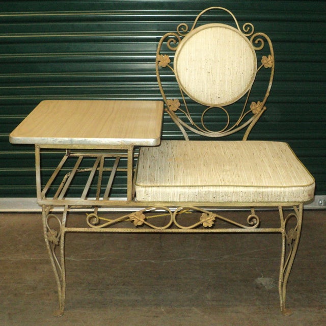 Antique Vintage Telephone Gossip Metal Ornate Bench. Overall good average condition. See pics. Measuring "35.75 H x "36 W...
