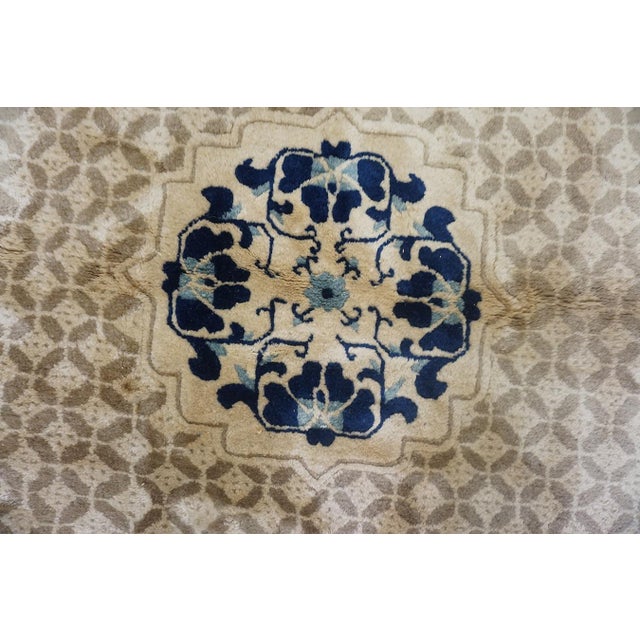1920s Traditional Antique Beige Chinese Animal Geometric Knotted Gallery Rug For Sale - Image 4 of 8