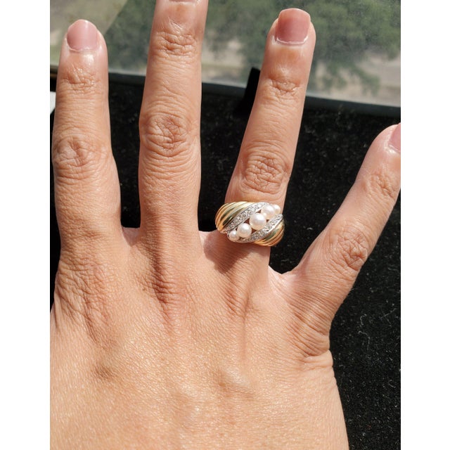 ♥ Product Summary ♥ Main Stone: Diamond & Freshwater Pearl Band Material: 14k Yellow Gold Stone Cut: Round