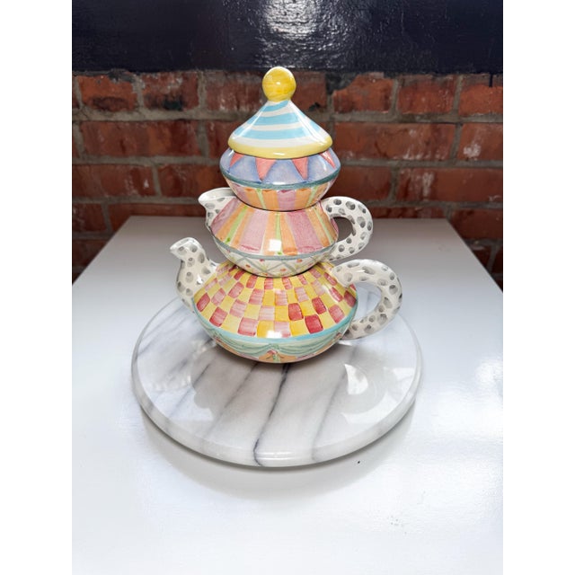 1990s Vintage Hand Painted MacKenzie Childs Tea Set in “High Tea Time” Pattern For Sale - Image 5 of 12