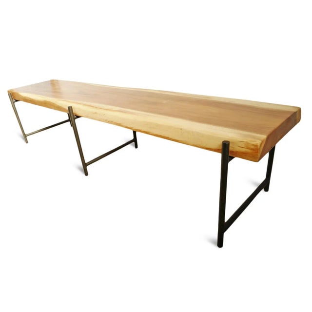 2020s Modern Acacia Slab & Iron Bench For Sale - Image 5 of 9