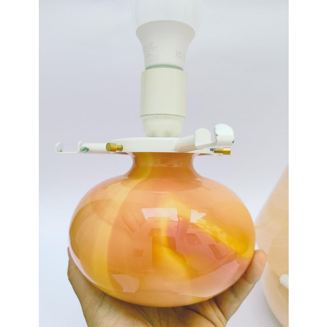 1980s Italian Pink Murano Glass Lamps, 1980s, Set of 2 For Sale - Image 5 of 13