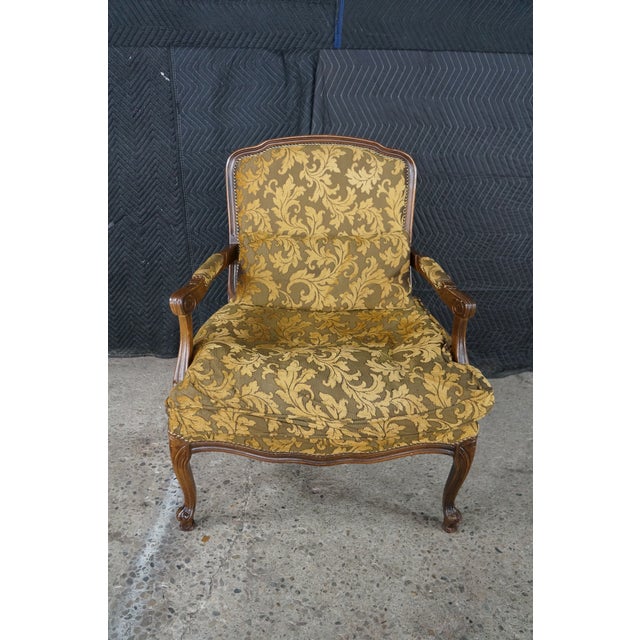 Late 20th Century Vintage Italian French Provincial Bergere Armchair Fauteuil Library Lounge Chair For Sale - Image 5 of 18