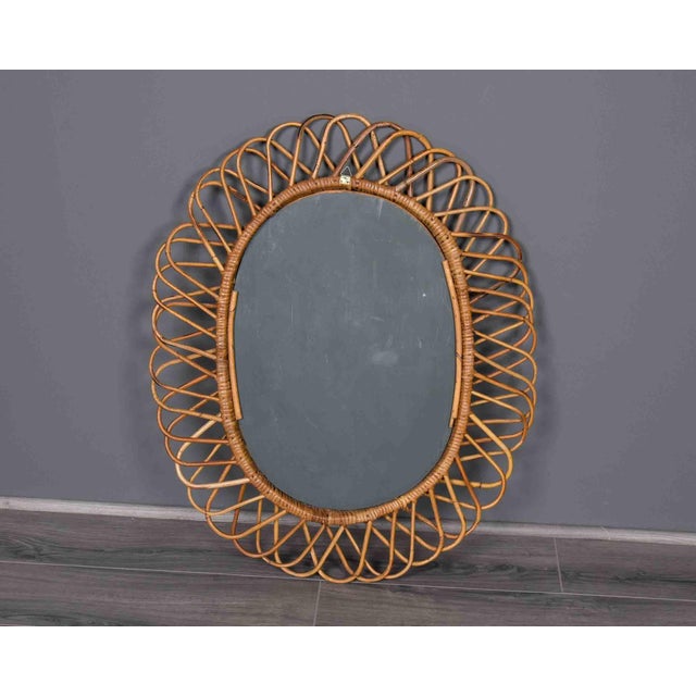 Vintage Italian Oval Mirror With Rattan Frame, Circa 1960s For Sale - Image 12 of 12