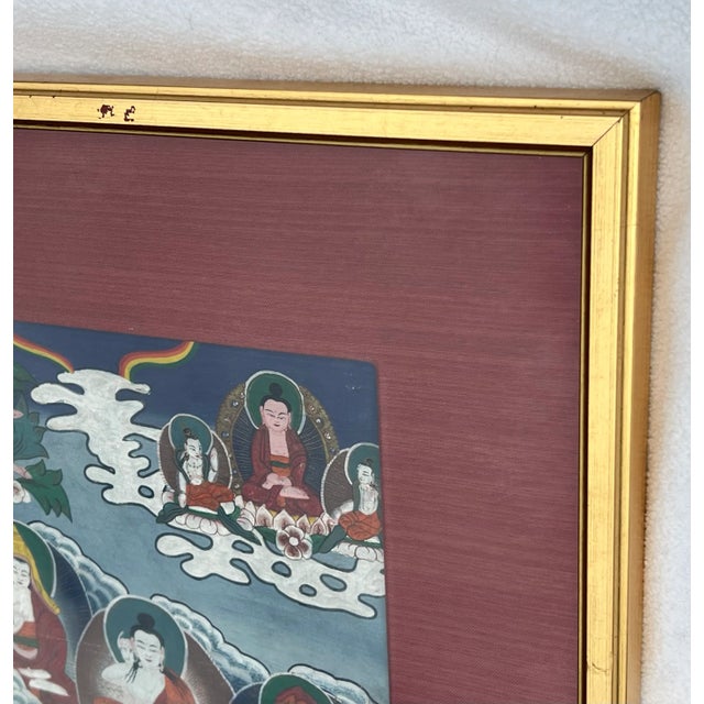 Vintage Framed Tibetan Buddhist Thangka For Sale - Image 4 of 8