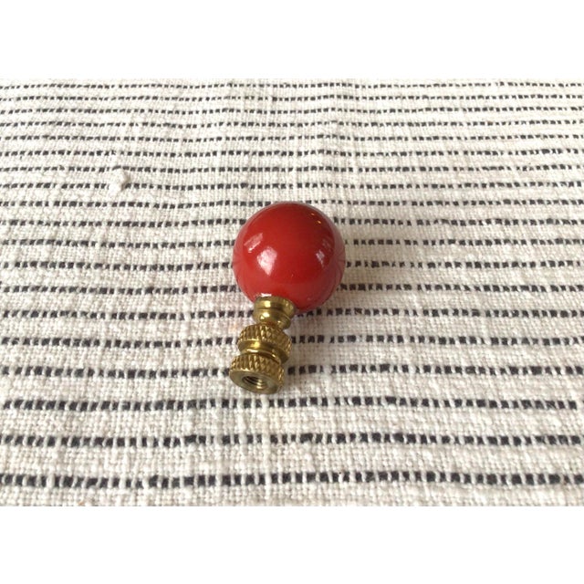 Vintage Red Lamp Finial With Brass Hardware For Sale - Image 10 of 11