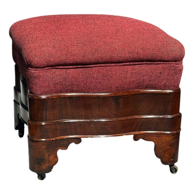 Antique American Empire Serpentine Mahogany Footstool Ottoman For Sale