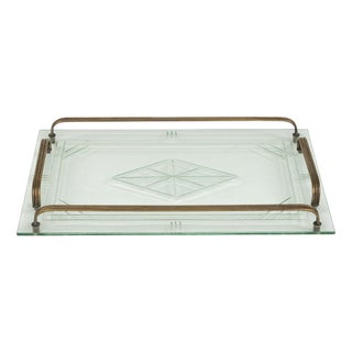 Vintage Italian Serving Tray in Glass and Brass, 1950s For Sale