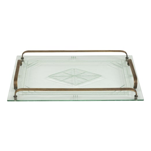 Vintage Italian Serving Tray in Glass and Brass, 1950s For Sale
