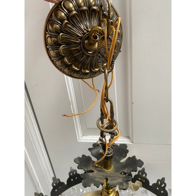 1960s 1960s Vintage French Brass Fleur De Lis Hollywood Regency Crystal Pendant For Sale - Image 5 of 13