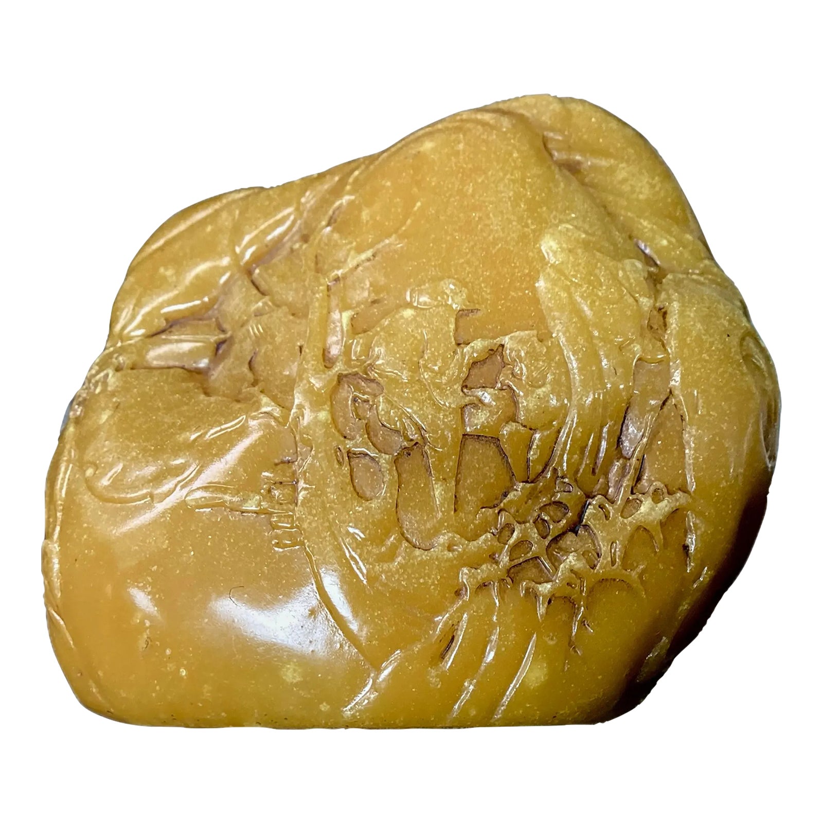 Finely Carved Chinese Landscape and Figure Mustard Colored Soapstone ...
