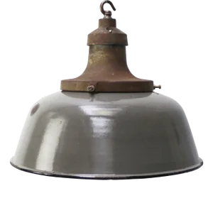 Grey Brown Enamel Garage Workshop Light with Cast Iron Top and White Interior, Dutch, 1920s