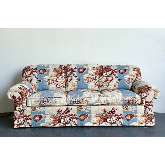 Vintage Cowton and Tout “Tortola Seashells” Printed Three Seat Sofa For Sale - Image 4 of 12