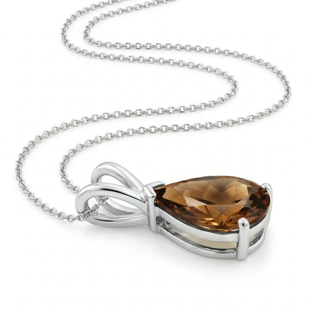 Contemporary Smoky Topaz Pear Cut Pendant, Brown Gemstone Stackable Pendant For Sale - Image 3 of 4