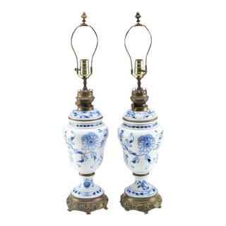 Meissen Blue and White Porcelain Lamps - a Pair For Sale