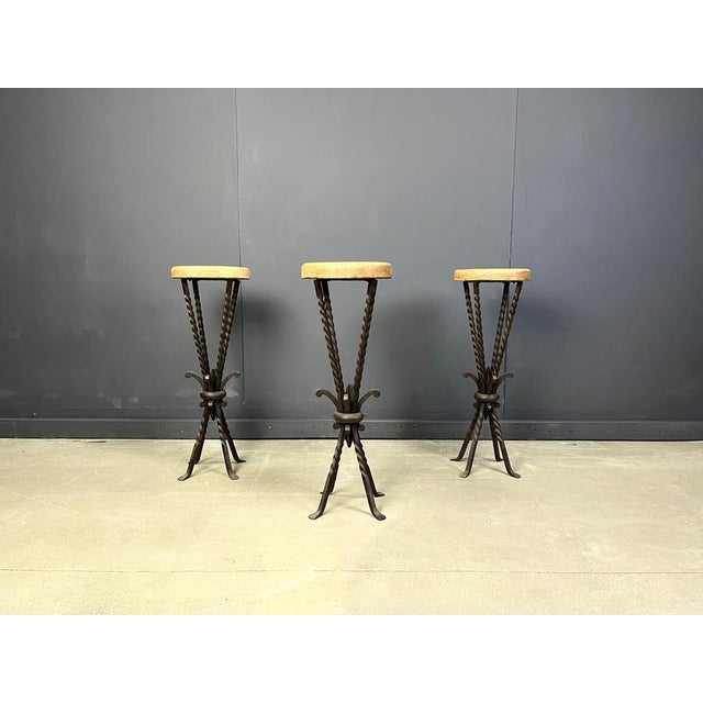 Brutalist Vintage French Wrought Iron Bar Stools, 1960s, Set of 3 For Sale - Image 3 of 13