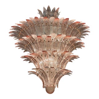 Pink & Clear Murano Glass Waterfall Chandelier For Sale