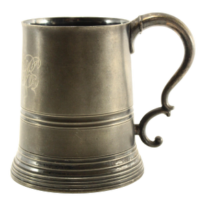 19th Century Pewter Ale / Beer Stein Tankard With Glass Bottom, MMB Initials