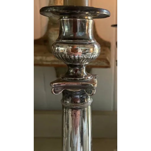 Handsome Pair of Silver Plate Collumn Candlesticks, lovely style, and patina, would have originally been on marble...
