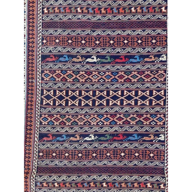 Beautiful vintage Azerbaïdjan Kilim Soumak, with nice tribal and geometric design with stylized animals, and beautiful...