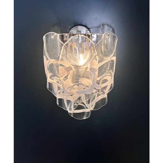 Glass Vintage Italian Murano Glass Crostoli Wall Lights, 1990s, Set of 2 For Sale - Image 7 of 16