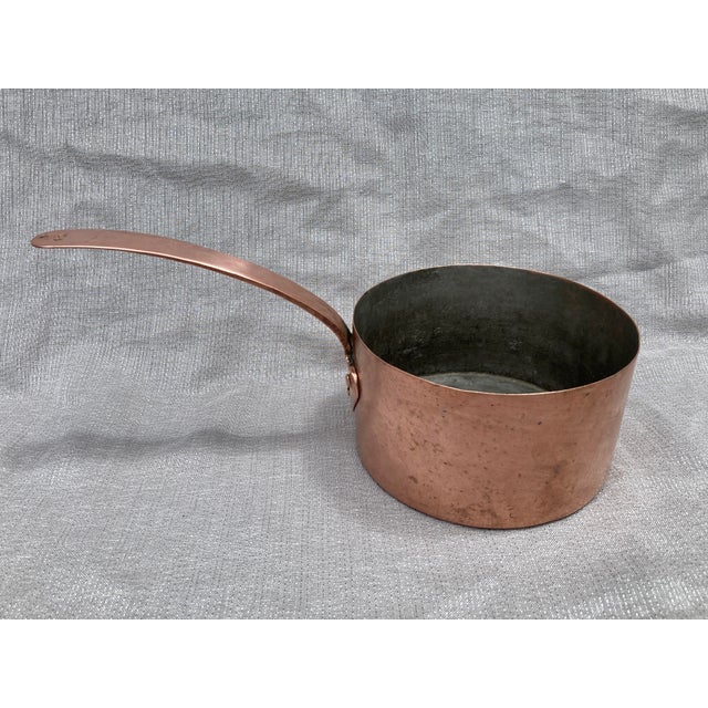 Antique Polished Hand Wrought Copper and Iron Saucepan For Sale - Image 9 of 14