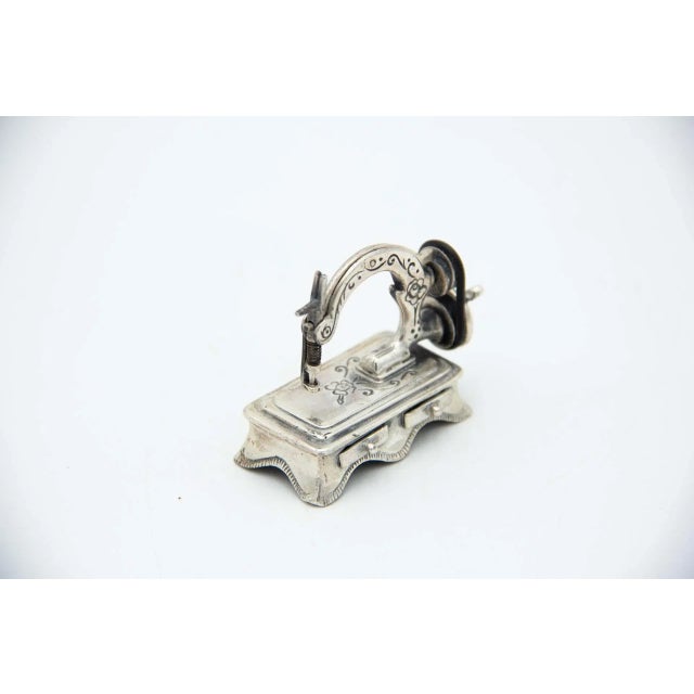 Miniature Silver Sewing Machine For Sale - Image 3 of 4