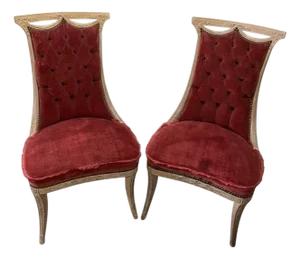 Pair of Vintage French Regency Revival Slipper Chairs, Double-Pierced Crest, Horsehair Fill, C. 1920-1940