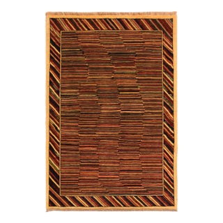 1980s Shabby Chic Gabbeh Blue/Red Hand-Knotted Wool Rug -3'3 X 4'9 For Sale