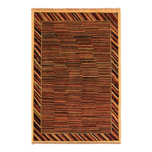 1980s Shabby Chic Gabbeh Blue/Red Hand-Knotted Wool Rug -3'3 X 4'9 For Sale