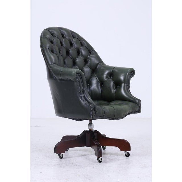 Antique Chesterfield Leather Armchair with Casters For Sale - Image 9 of 11