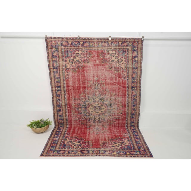 1970s Vintage Turkish Handmade Wool Cotton Red Area Rug For Sale - Image 11 of 12