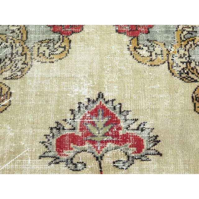 Beige Mid 20th Century Vintage Turkish Oushak Carpet Distressed Area Rug For Sale - Image 8 of 11