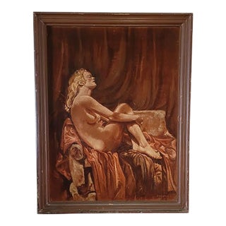 Vintage Mid-Century Figurative Painting, Signed R .M. Upton For Sale