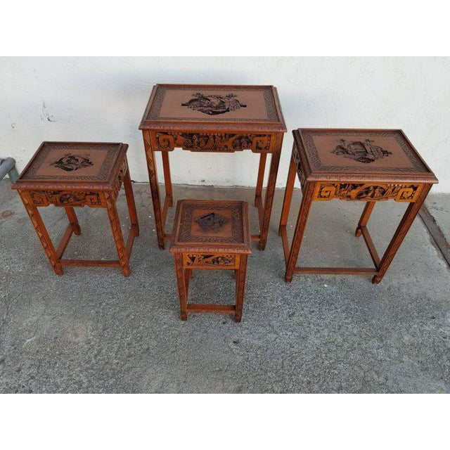 Carved Chinese Nesting Tables Set of 4 Chairish