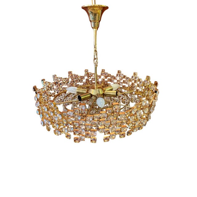 Brass and Crystal Glass Chandelier from Palwa, 1970s For Sale - Image 9 of 9